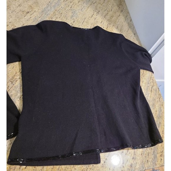 Lauren Ralph Lauren Size M Vintage Black Cashmere Wool Angora Cardigan Beaded - Picture 11 of 12